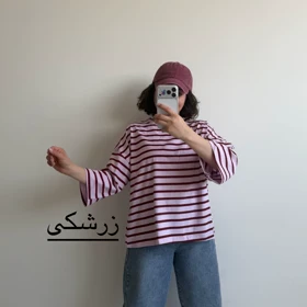 تیشرت لانگ باکسی راه راه کد 6081 (زرشکی)