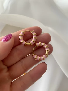 گوشواره میناکاری بامبو صورتی ysx