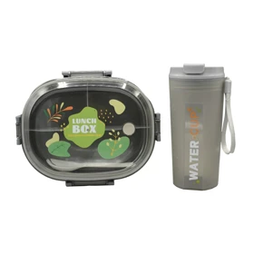 ست ظرف غذا و لیوان لانچ باکس مدل Compartment Seal ظرفیت 0.7 لیتر (طوسی تیره)