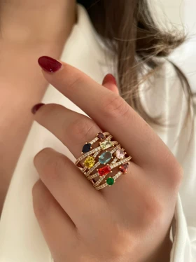 انگشتر مولتی کالر نگین رنگی ژوپینگ