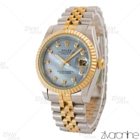 ساعت رولکس دیت جاست مردانه صفحه آبی ایندکس نگین‌دار 105041