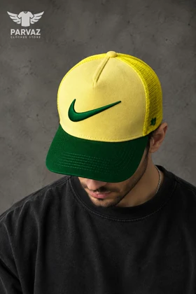 کلاه بیسبالی مخمل وارداتی مدل NIKE _ کرم نقاب سبز