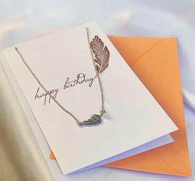 گردنبند آویز طرح پر (Feather) با نگین مرواریدی و زنجیر نقره‌ای