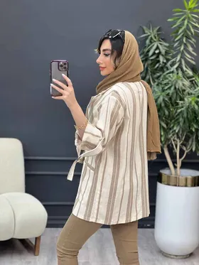 مانتو راه راه آستین سگک دو دکمه