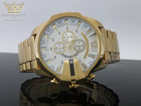 ساعت دیزل شاخدار صفحه سفید بند طلائی DIESEL 2051F