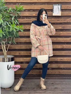 پالتو چهارخونه کمردار