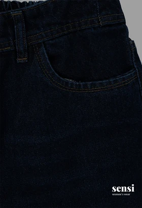 شلوار جین بگ سورمه ای سایز بزرگ پشت کش کد1000929