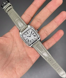 ساعت مچی کارتیه دومونت بند چرمی طوسی صفحه سفید Cartier