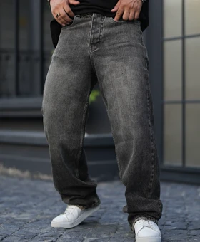 شلوار فول بگ ذغالی سیر مردانه پارچه جین کجراه سنگشور گرماژ بالا با قد 110 سانت کد b186