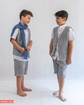 ست جلیقه شلوارک طوسی