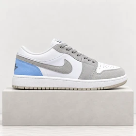کتانی نایک Air Jordan 1 سفید طوسی آبی مدل 9706 استایل خاص و خیابانی