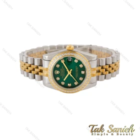 ساعت رولکس زنانه دورنگ طلایی دورنگین صفحه سبز Rolex-5303-L
