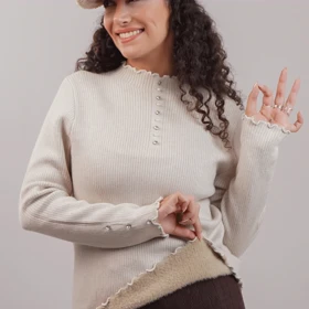 بلوز بافت آستین نگین (شیری)