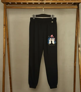 شلوار راحتی چاپ پنگوئن (KA-1-1961) (مشکی)