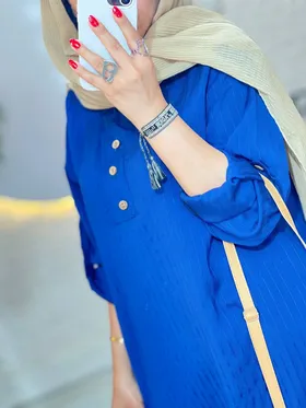 شومیز راه راه دکمه چوبی