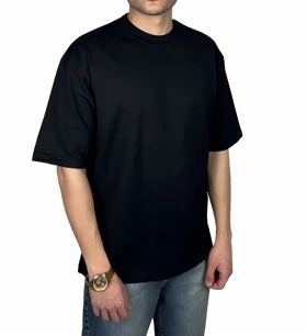 تیشرت آستین کوتاه مشکی ساده پارچه ماکان