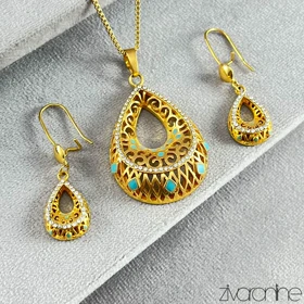 نیم ست مدل اشکی میناکاری نگین‌دار 10166