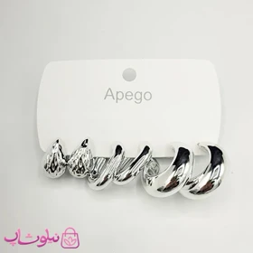 پک گوشواره پینترستی نقره ای رنگ مدل توت فرنگی و حلقه باز (سه جفت) کد 140