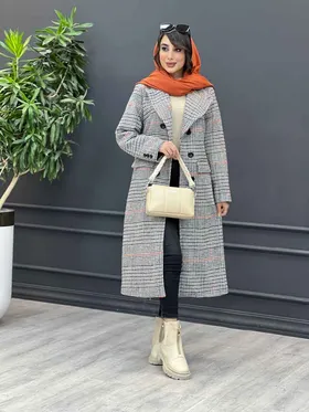 پالتو چهارخونه بلند شش دکمه