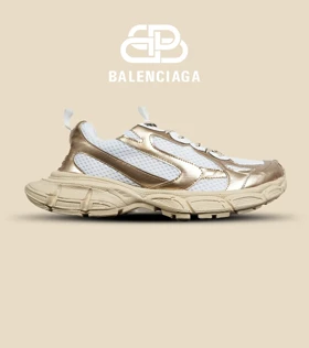 کفش کتانی مردانه و زنانه سفید طلایی Balenciaga 3XL مدل 6822
