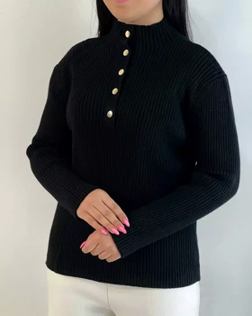 پلیور بافت جلو دکمه مشکی کد 5515