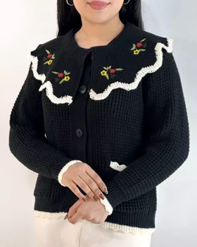 ژاکت بافت یقه گلدوزی عروسکی 2 کد 5454