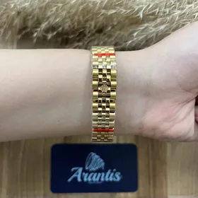 ساعت رولکس زنانه طلایی مدیوم صفحه سفید صدفی w-9444