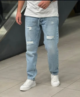 مام فیت آبی زاپ پاره مردانه فوق‌العاده خفن