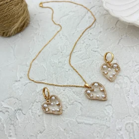 نیم ست زنانه شیک طرح قلب مروارید، انتخابی بی‌نظیر