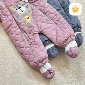 کاپشن سرهمی نوزادی گوش دار پاپوش داخل تمام خز مدل ببر کوچولو