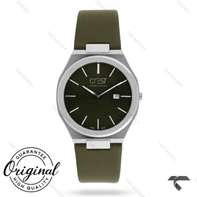 ساعت کرست مردانه 6399-4 نقره ای بند چرم سبز Crest-11093-G