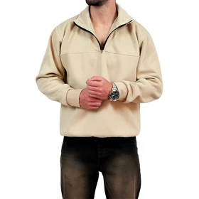 دورس مردانه یقه نیم زیپ کرم طرح ساده