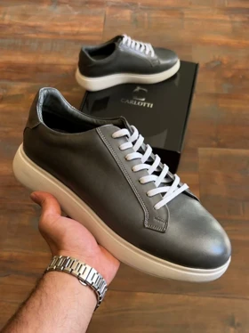 کفش چرم طبیعی روزمره طوسی کد sho156