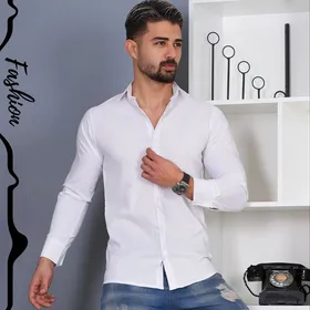 پیراهن مردانه ساده آستین بلند رنگ سفید