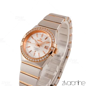 ساعت امگا کانسلیشن زنانه رزگلد نقره ای دور نگین 106841