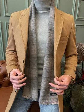 پالتو 3 دکمه یقه بلیزر جیب پالتویی کرم o114