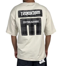 تیشرت آستین کوتاه مردانه سفید مچینست طرح باکسی