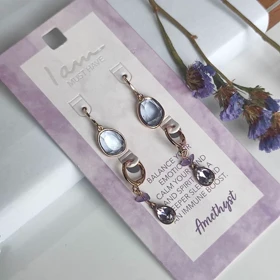 ست 2 تایی گوشواره زنانه با سنگ طبیعی آمتیست – آویز بلند و حلقه‌ای