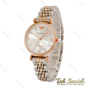 ساعت امپریو آرمانی زنانه دورنگ رزگلد صفحه سیلور زیرثانیه Armani-5125-L