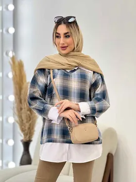 مانتو چهارخونه جلو بسته ترکیبی