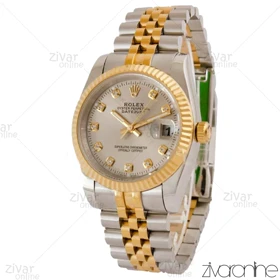 ساعت رولکس دیت جاست مردانه طلایی نقره ای صفحه طوسی نگین‌دار 105044