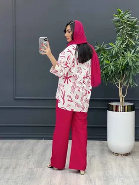 ست مانتو شلوار طرح دار آستین پاگن