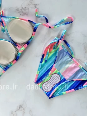 بیکینی کاپ متحرک طرح راه راه رنگی