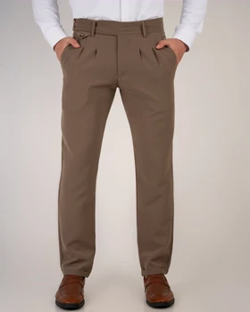 شلوار پارچه ای کمر انگلیسی پارچه مازراتی رنگ موکاصحرایی