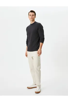 ژاکت بافتنی Slim Fit Basic Crew Neck Textured 4WAM70031HT