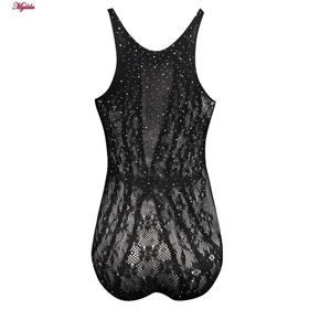 بادی فانتزی زنانه مدل نگین‌دار کد 4860-7197 رنگ مشکی