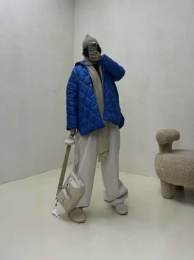 کاپشن لوزی دوزی کلاهدار