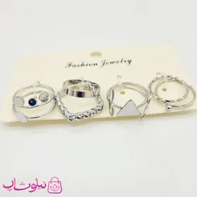 ست انگشتر و بند انگشتی نقره ای 8 عددی