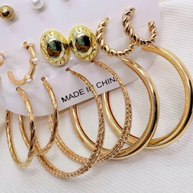 پک 9 جفتی گوشواره طلایی مدل «جامع» | ترکیبی از میخی، حلقه‌ای و فانتزی (اقتصادی)