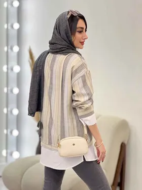 مانتو راه راه ترکیبی دو جیب